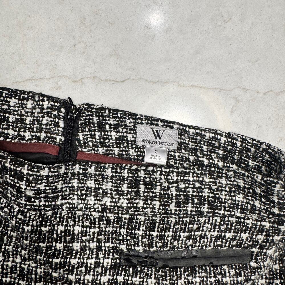 Worthington Black & White Tweed Pencil Skirt Women's 2 Back Slit Preppy Office - Picture 15 of 15
